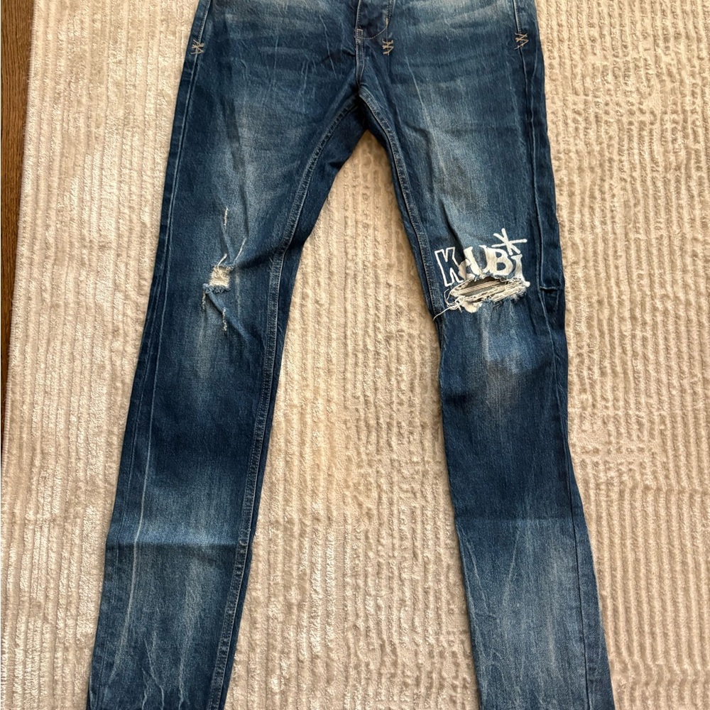Ksubi Men's Dark Blue Skinny Jeans with Distressed Details